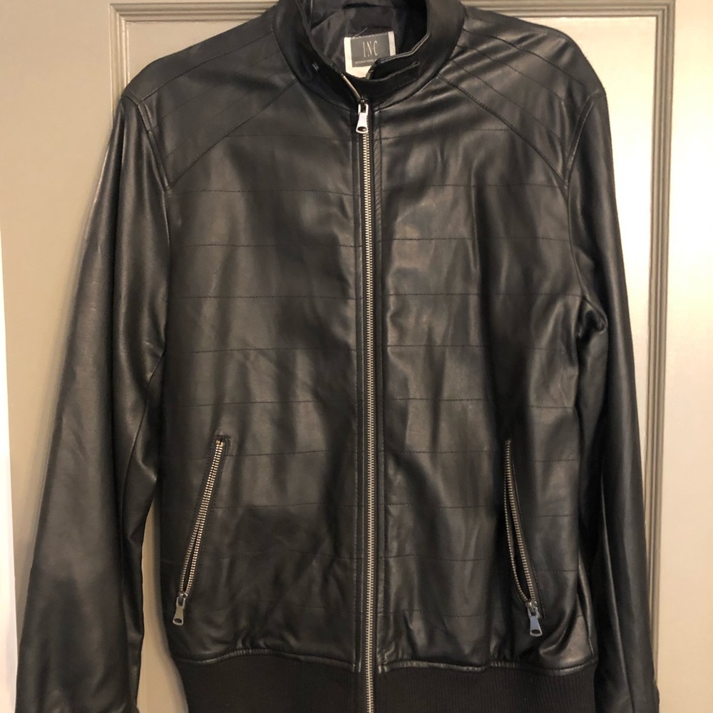 INC Faux Leather Bomber Jacket